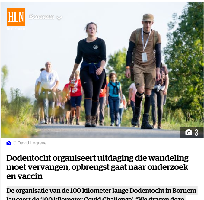 HLN artikel 100KM Covid Challenge